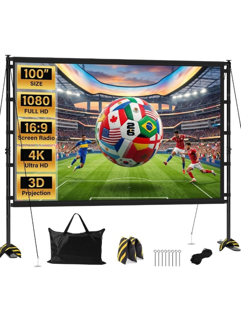 100-Inch Portable Outdoor Projector Screen - 4K HD Double-Sided, Washable